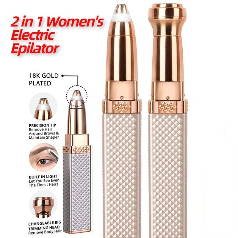 2 in 1 Women's Electric Epilator USB Charging Portable Hair Remover Bikini Painless Shaver for Women Body Facial Eyebrow Trimmer Quake