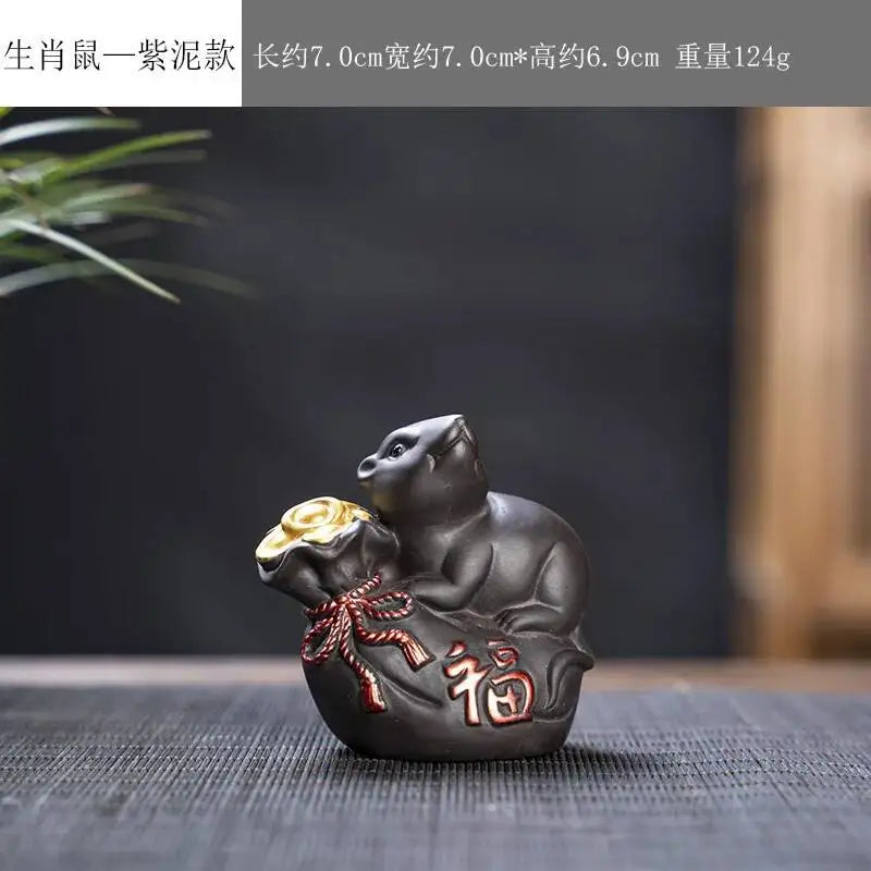Zisha Twelve Zodiac Creative Tea Pet Ornaments Nurturable Tea Play Tea Accessories Cute Zodiac Small Ornaments Quake Purple Clay x Rat