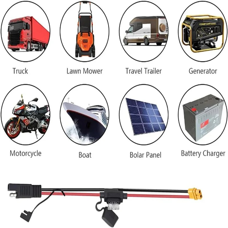 SAE to EC5/XT60/90 10AWG Heavy Gauge With 15A Fuse Holder Over‑Current Protection for Vehicle Solar Battery Charger DIY Wiring Quake