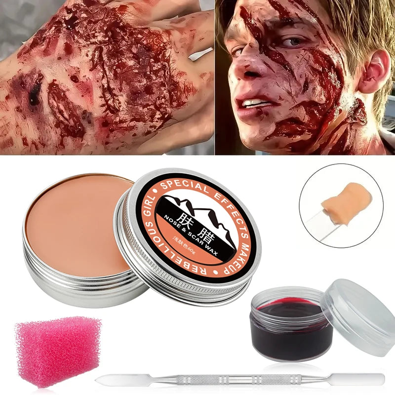 Scar Wax Set with Scraper: Create realistic Special Effects for Halloween or Cosplay-Body Painting,Fake Wounds and Modeling Wax Quake 4pcs 60g