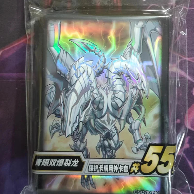 Official Yu-Gi-Oh! Card Sleeves 55PCS Set 63x90mm Blue-Eyes Twin Dragon Design Protective Sleeves Anime TCG Collection Kids Gift Quake