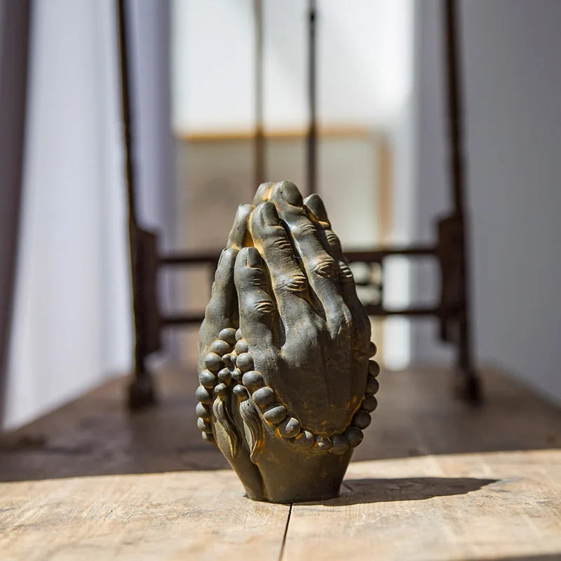 Chinese Zen Style Buddha Hand Study Home Desktop Ornament Antique Rack Vintage Handicraft Handmade Decoration Quake