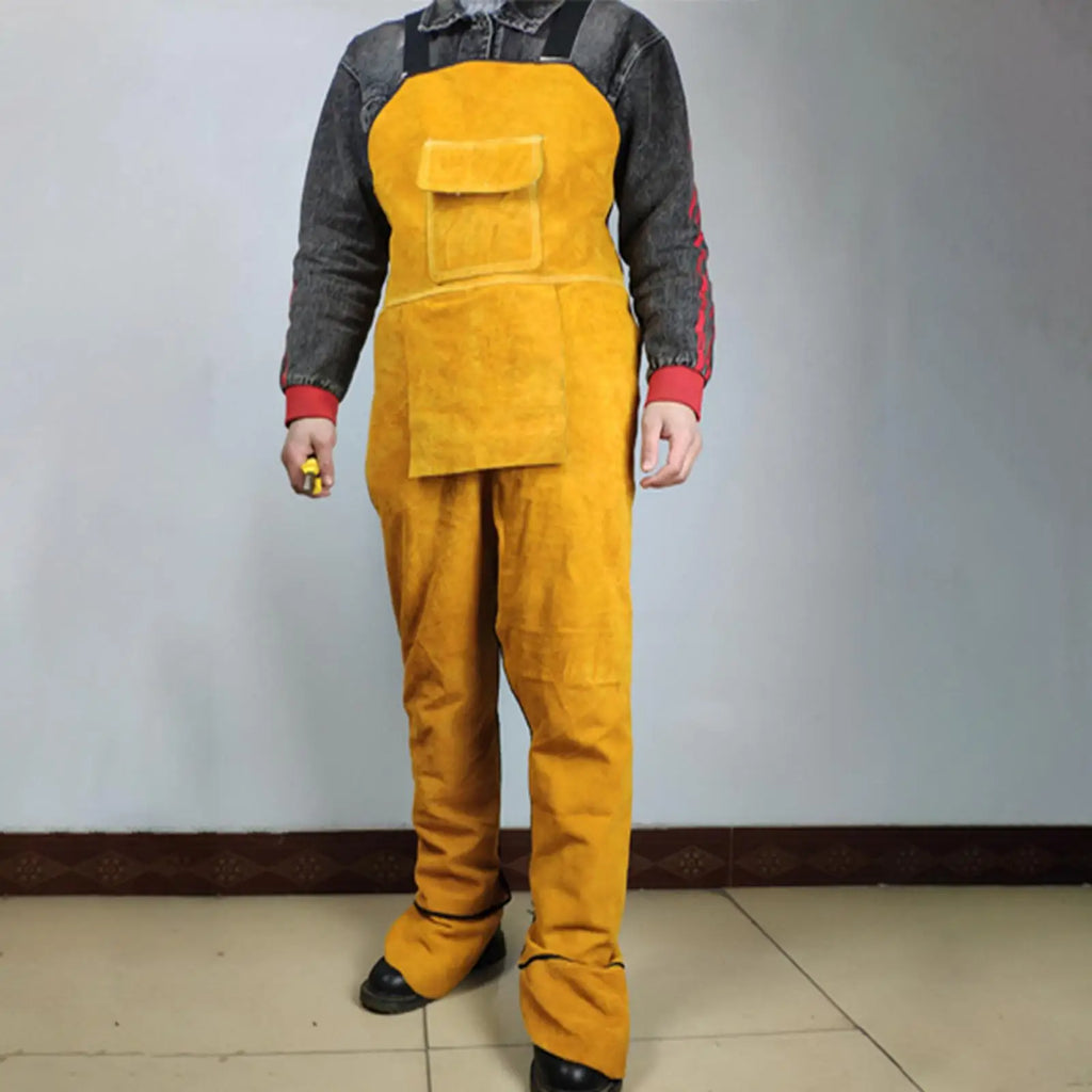 Heavy Duty Cowhide Leather Welding Apron Split Leg with Pockets Tool Yellow Quake