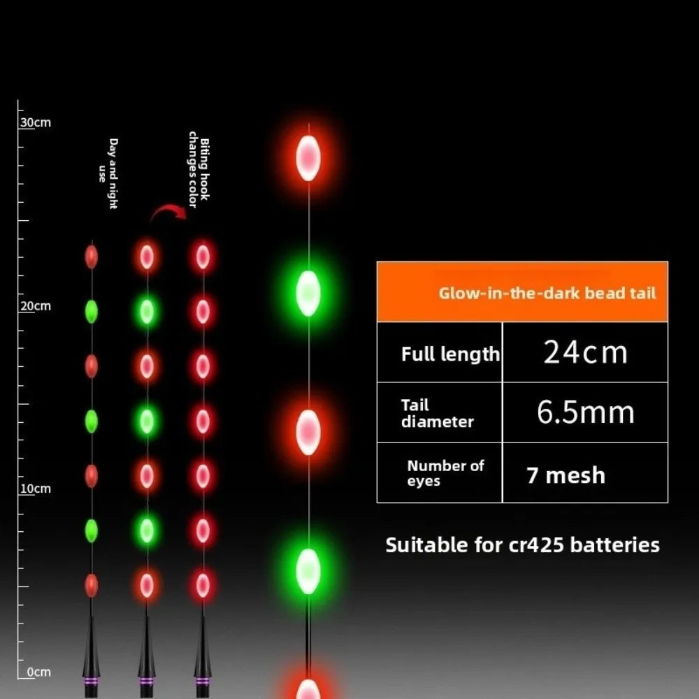 Super Bright LED Smart Float Top Luminous Ultra Sensitive Electronic Floats Smart Technology Electronic Design Fishing Buoy Quake Biting hook discolor 425 Single row-24cm