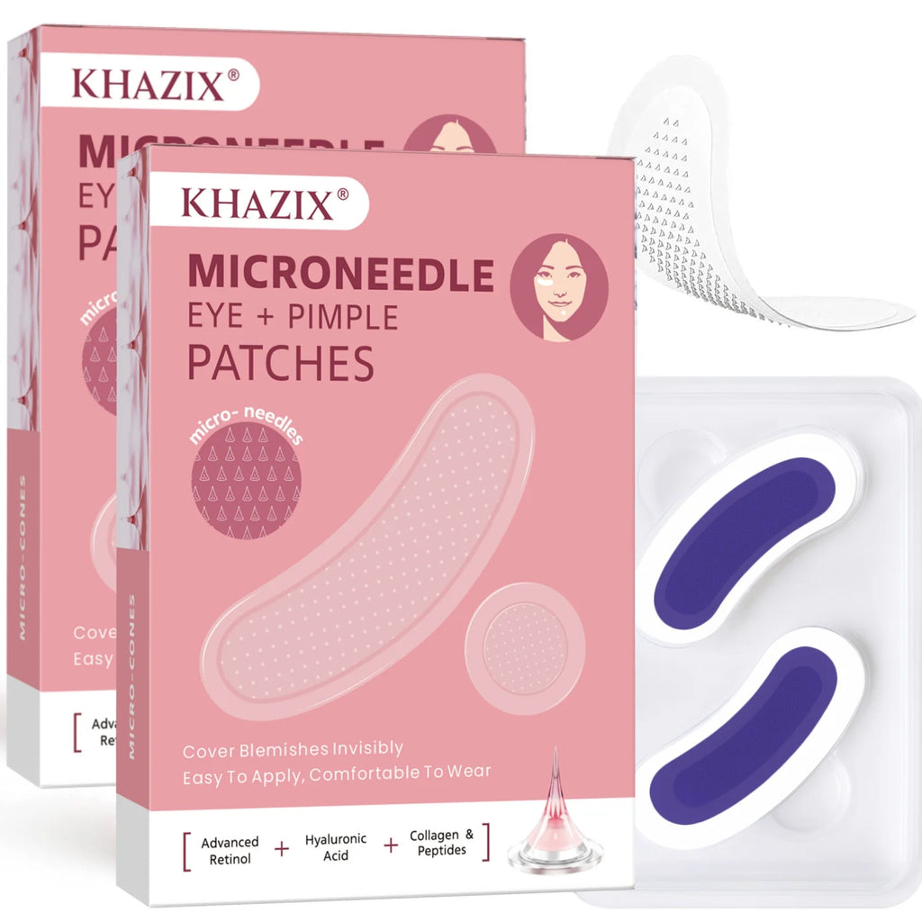 Anti-Wrinkle Retinol Microneedle Eye Patches, Hyaluronic Acid & Peptides, for Crow's Feet Forehead Smile Lines, 1Pair. Quake Red