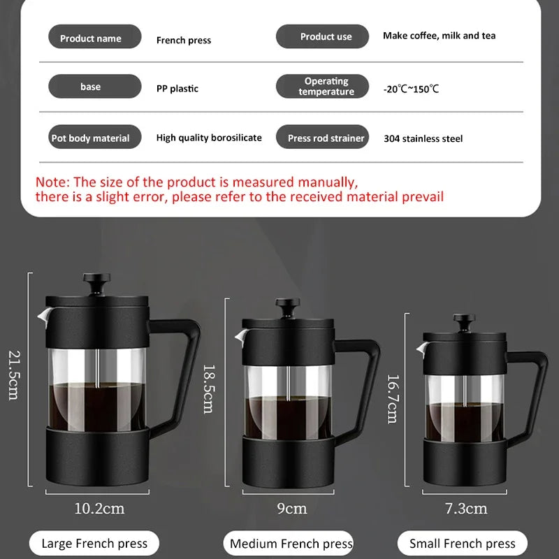 350/600/1000ML French Press Coffee Maker Pot Thickened Borosilicate Glass French Press Coffee Maker Multifunction Hand Punch Pot Quake