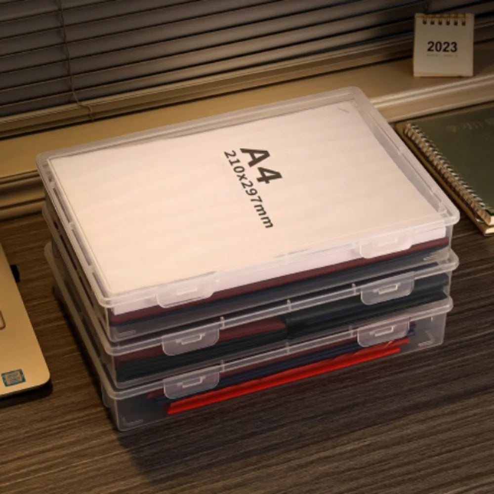 Dust Proof Plastic Document Organizer Square Shape Clear A4 Organizing Box Storage Box Quake