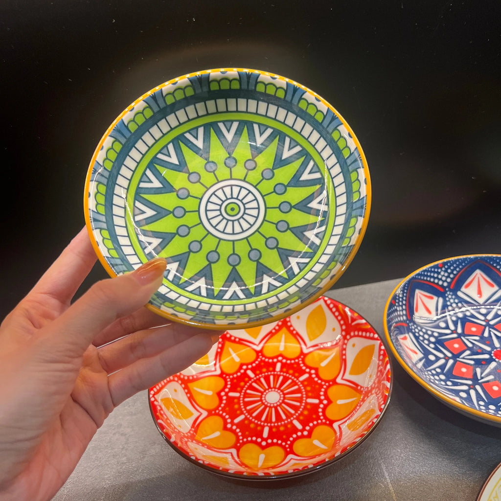 Bohemian Style Ceramic Plates, 6 Pieces, 5.75-Inch Serving Plates, Dessert Plates, Bread Plates, Microwave and Dishwasher Safe Quake