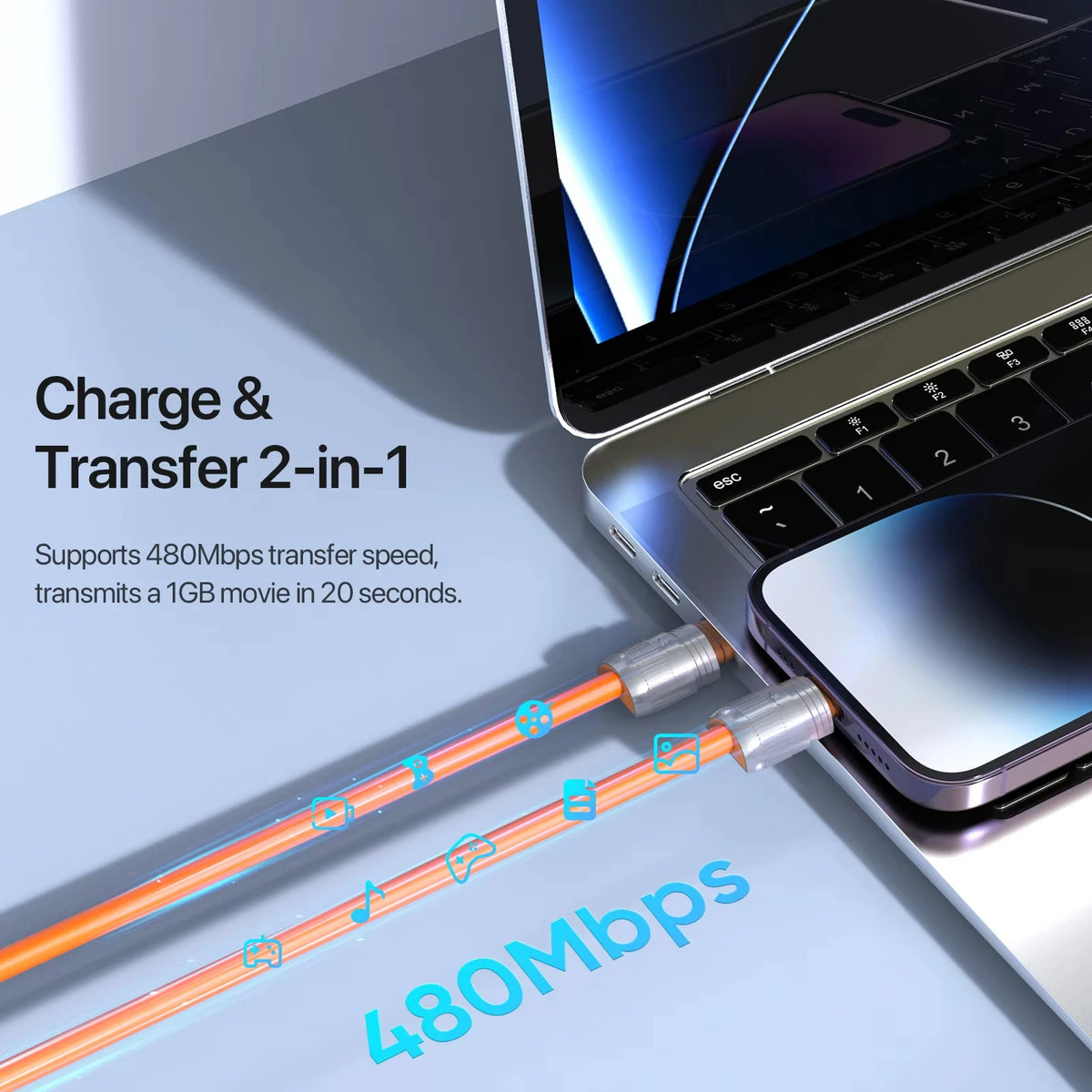 PD 27W USB-C To Lightning/type-c Fast Charging Data Cable, Zinc Alloy Silicone Lanyard Design Quake