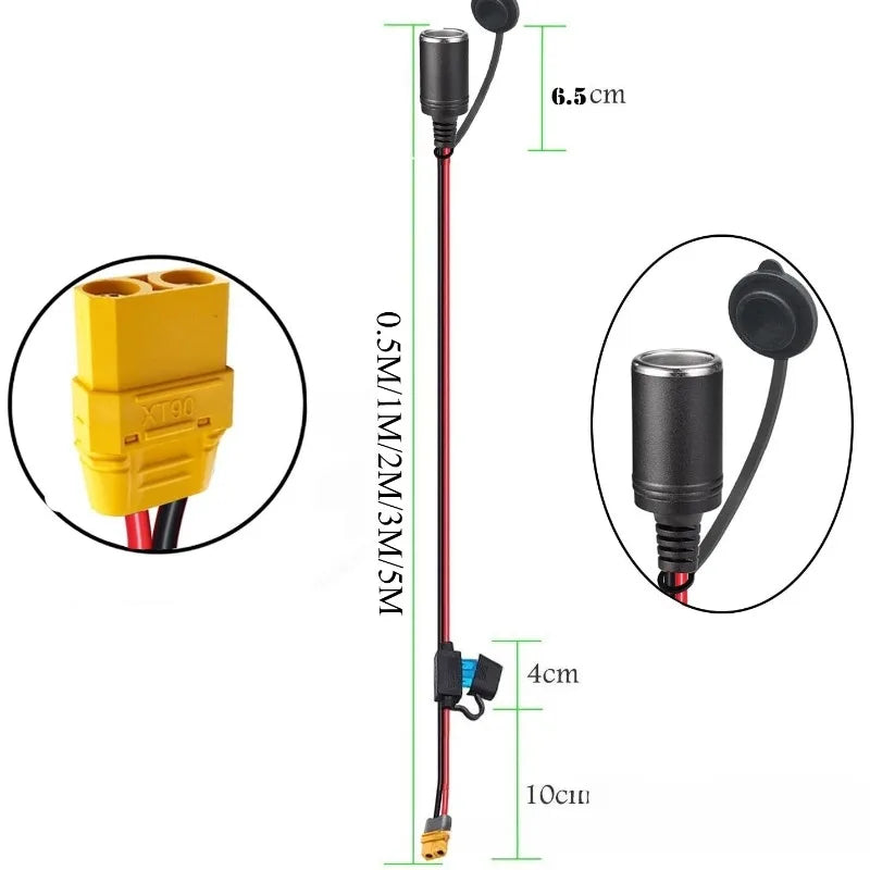 30A High Power XT90 Male/Female to Pure Copper Cigarette Lighter Female Connector Car Charger Plug 24V/360W Adapter Quake
