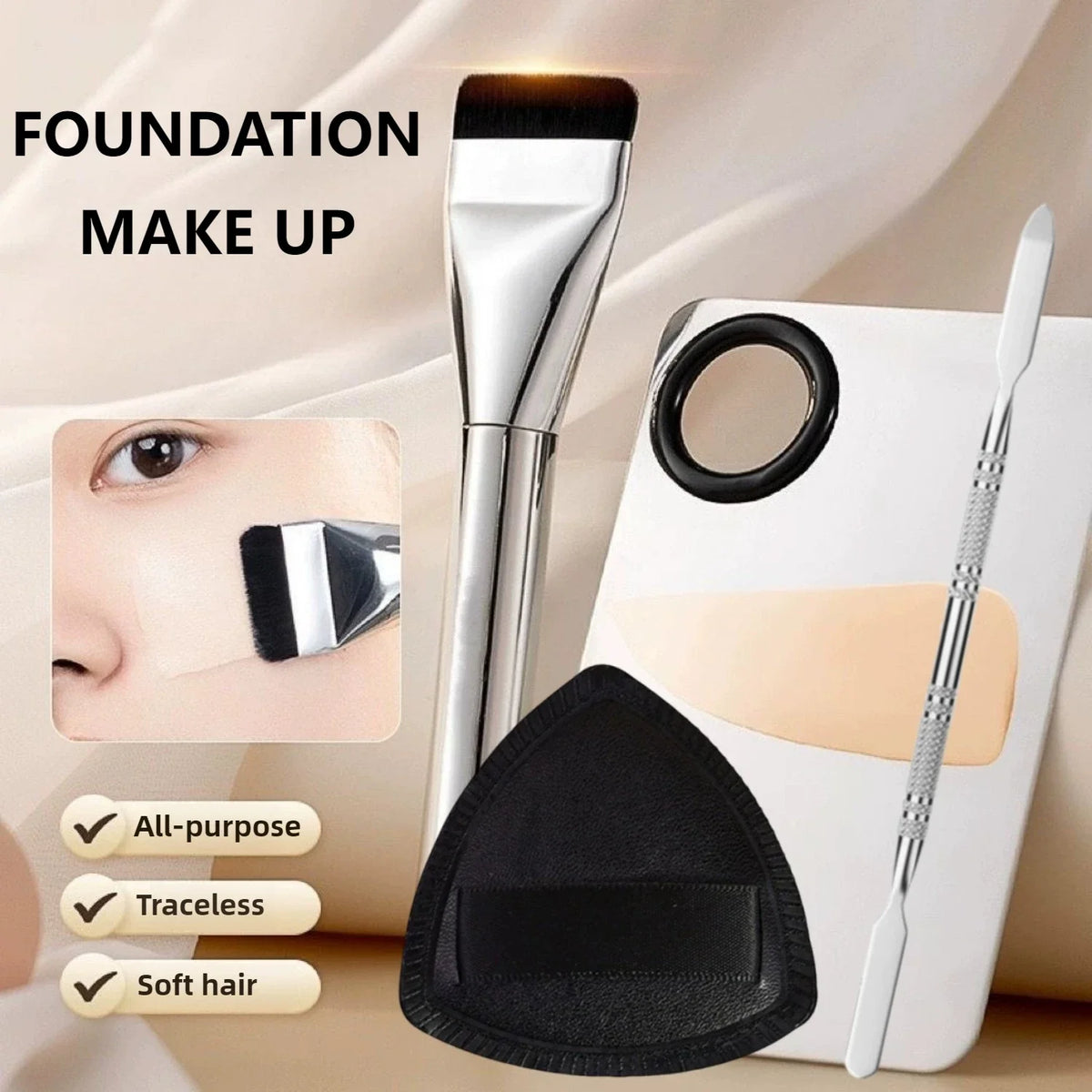 Ultra Thin Foundation Brush Makeup Mixing Palette with Spatula Flat Face Contour Brush Cosmetic Puff Blender Beauty Makeup Tools Quake