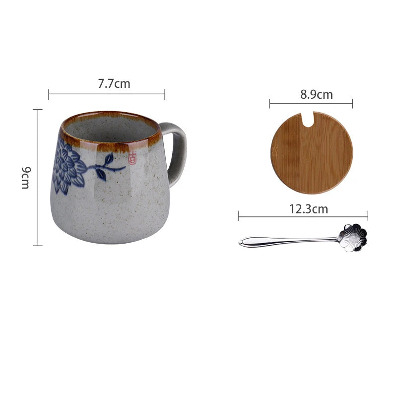 YWDL 350ml Japanese Ceramic Coffee Mug With Lid And Spoon Milk Breakfast Cups Home Heat-resistant Teacup Tumbler Water Mug Gift Quake C with spoon lid 350ml