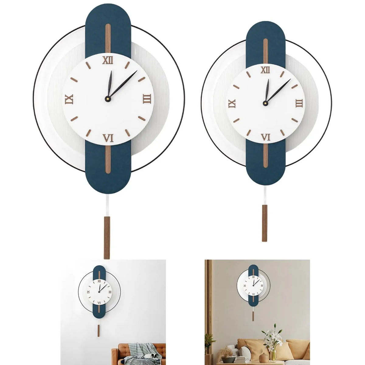 Wood Acrylic Swing Clock Wall Hanging Clock Decorative Battery Powered Mute for Bedroom Office Easily Install Multifunctional Quake