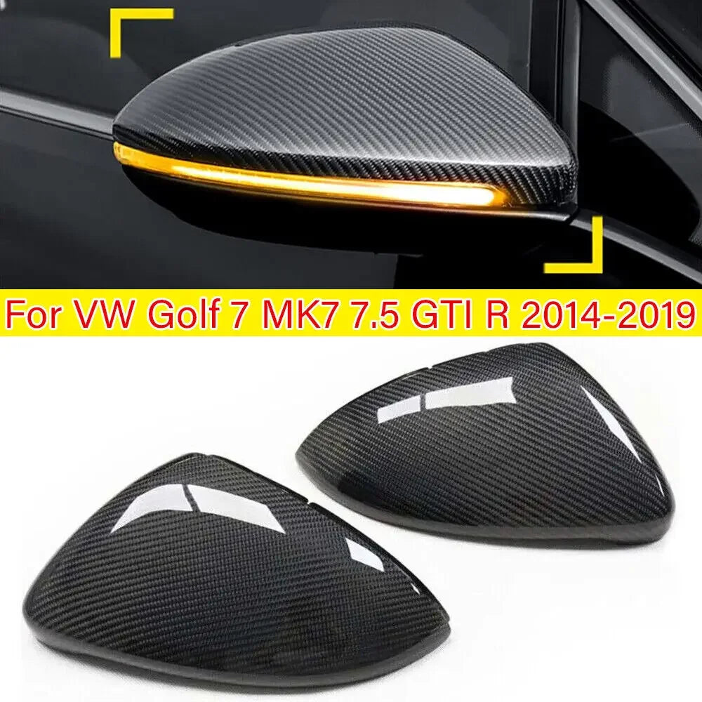 Direct Clip-On Replacement Real Carbon Fiber Side Mirror Cover Caps For VW Golf 7 MK7 MK7.5 GTI R 2013-2020 2PCS Quake