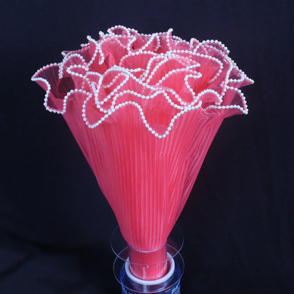 28cmx4Yards Flower Bouquet Wrapping Lace Mesh Material Pearl Wave Yarn Florist Packaging Pearl Edges Flower Wrapping Paper Quake Watermelon Red one size