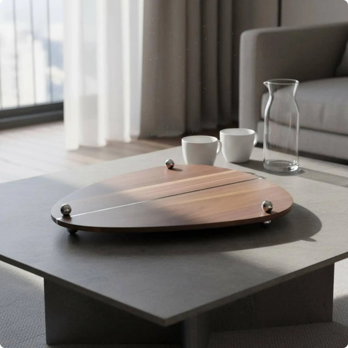 Walnut and Steel Decorative Tray Modern Design for Coffee Table, Kitchen Counter Quake Default Title