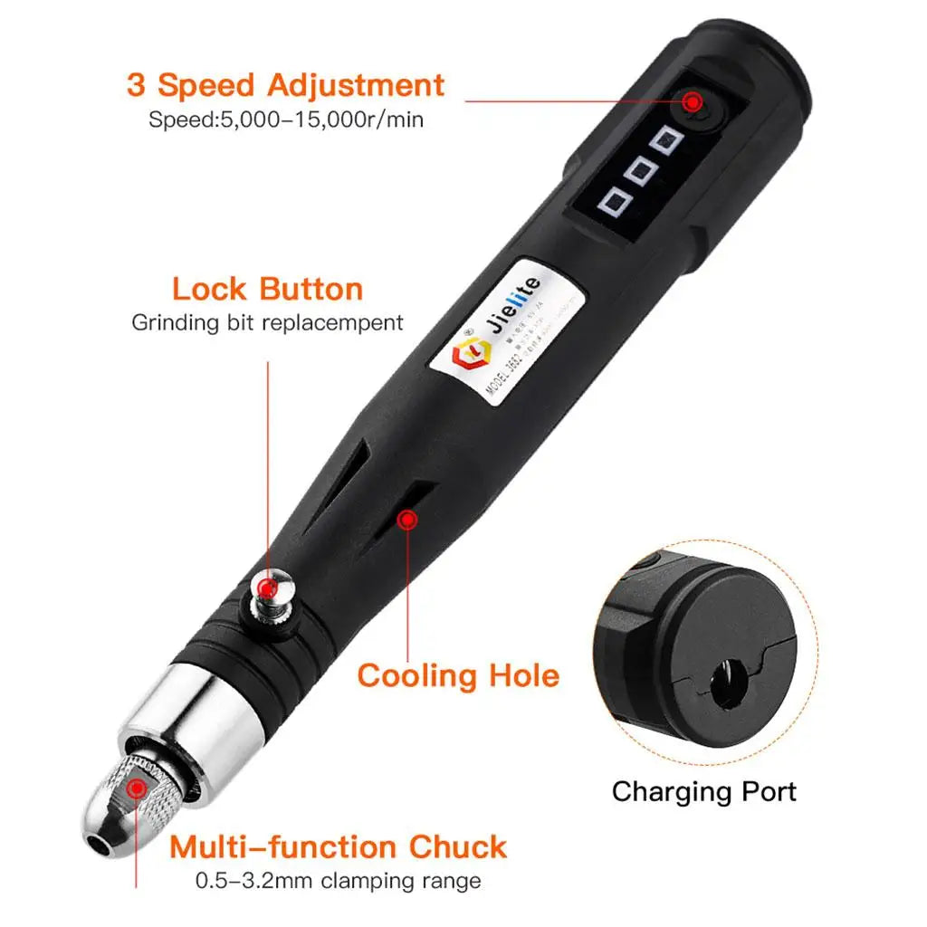 Mini Sander Grinder Kit 3-speed Rotary Polishing Pen Tool for Art Carving DIY Jewelry and Glass Quake