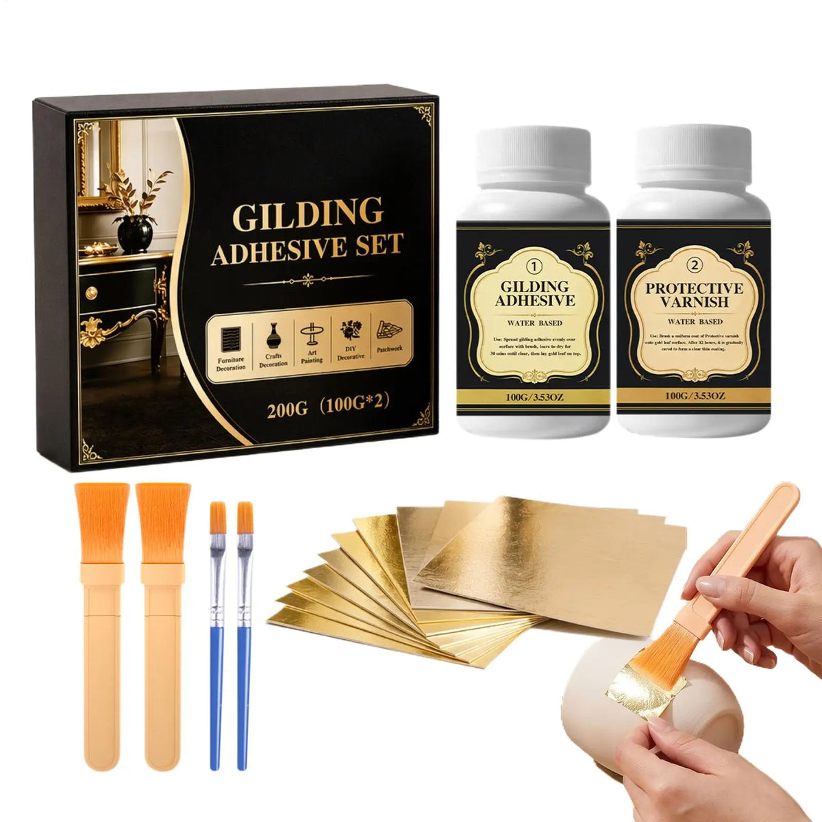 Gilding Adhesive Water-Based Long-Lasting DIY Gilding Crafts Gold Leaf Glue for Home Furniture Jewelry Crafts Art Painting Quake
