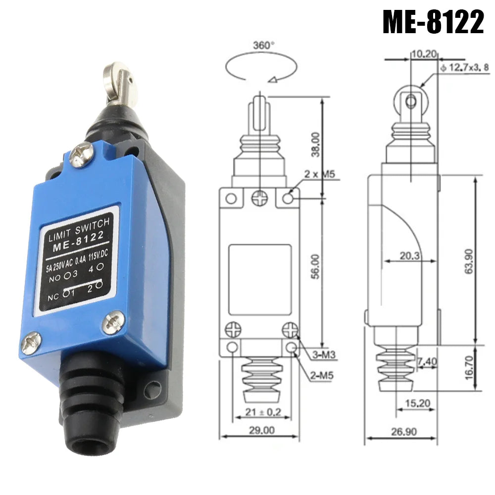 ME-8104 ME-8107 ME-8108 ME-8111 ME-8112 ME-8166 -8169 Limit Switch Rotary Adjustable Roller Lever Arm Travel Switch AC250V NO NC Quake ME-8122