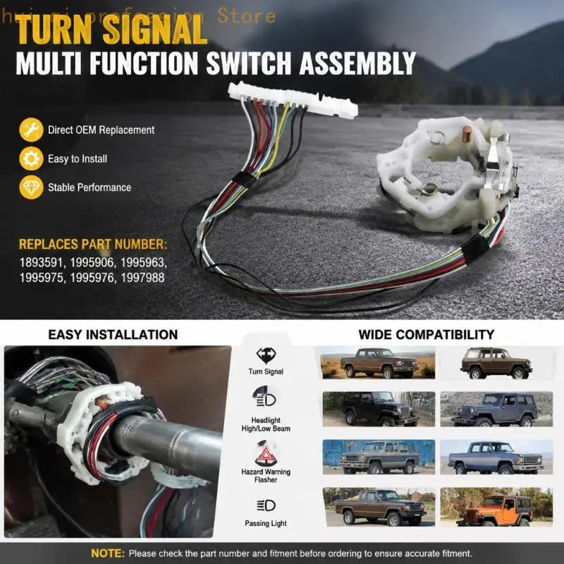 Automotive Multifunction Lighting Control Switches Assembly with Wire Harness for C1500 C2500 Left-Right Signals, Passing H8WE Quake