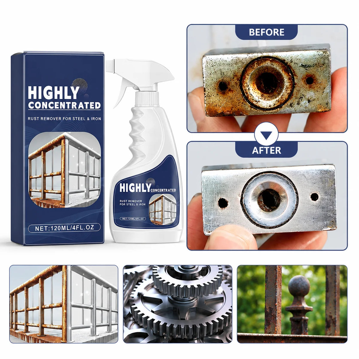 Rust Remover Spray for Metal Stainless Steel Iron Cleaner Kitchen Sink Tool Grill Auto Parts Cleaning Spray 3pcs Quake 3pcs