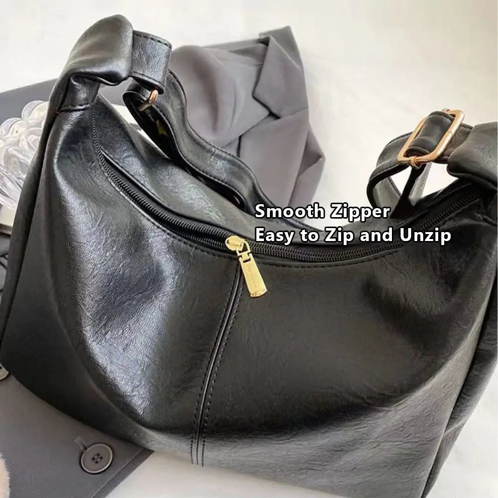 Trendy Slouchy Shoulder Bag for Women Large Capacity Retro Ladies Hobo Tote Bag PU Leather Underarm Bag Quake