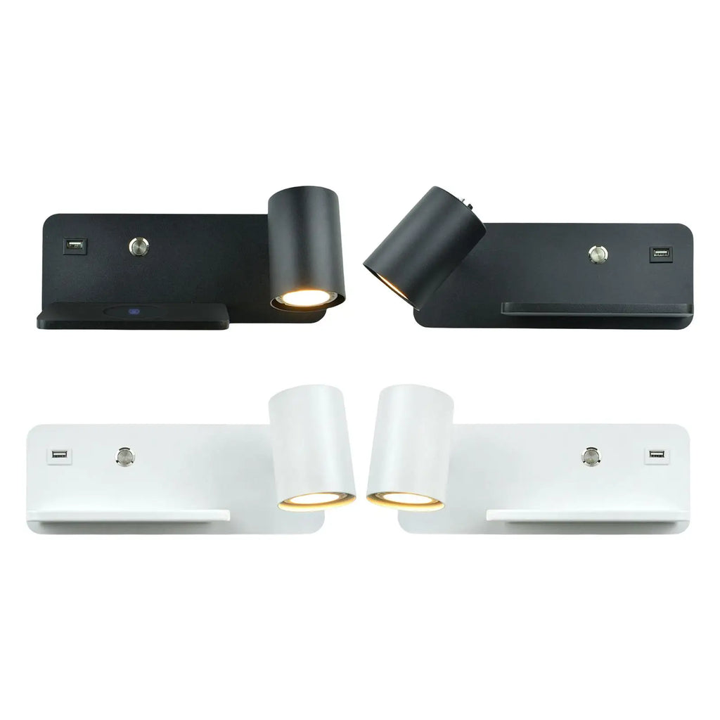 LED Gu10 Light Spotlight Adjustable Wall Sconce with USB Port Cordless Charging Bedside Bedroom Quake