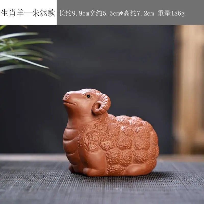 Zisha Twelve Zodiac Creative Tea Pet Ornaments Nurturable Tea Play Tea Accessories Cute Zodiac Small Ornaments Quake Zhu Ni x Sheep
