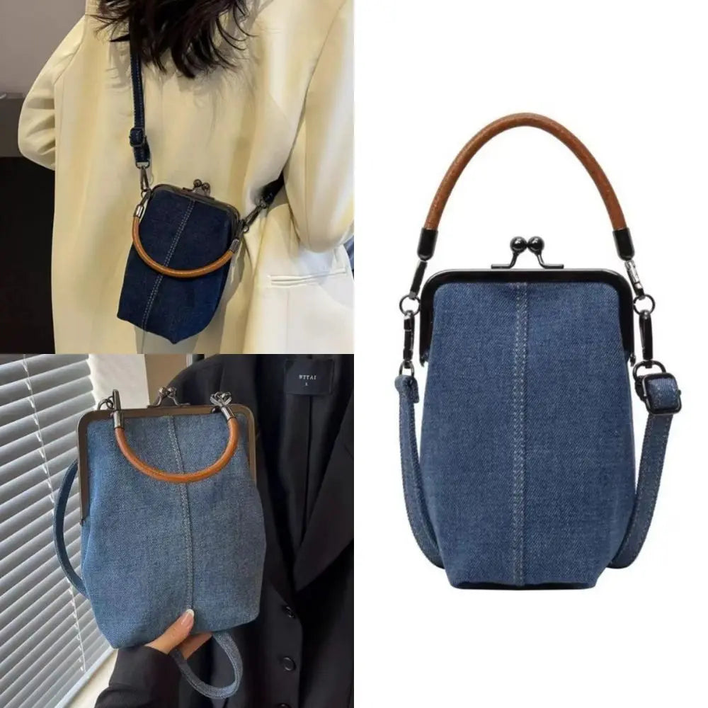 New Vintage Style Women Handbag Versatile PU Leather Designer Shoulder Bag Lady‘s Denim Purses Blue Black Brown Crossbody Bags Quake