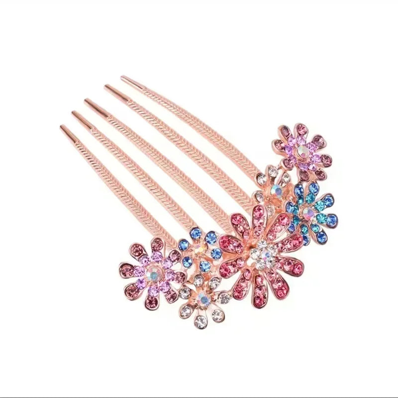 Women Crystal Hair Braiding Clip Elegant Vintage Hairpin Girls Elegant Rhinestone Hair Accessories Crystal Hairpins Barrettes Quake colorful