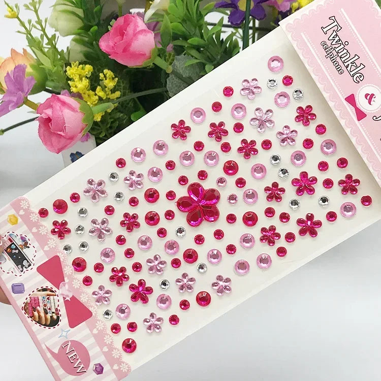Rhinestone Crystal Face Stickers Diamond Face Makeup DIY Decoration Disposable Acrylic Tattoo Stickers Drill Phone Eyes Sticker Quake Flower-rose red