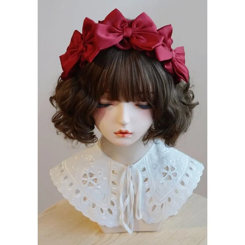 Handmade Butterfly Bow Headband Japanese Lolita Pleated Ruffle Edge Quake