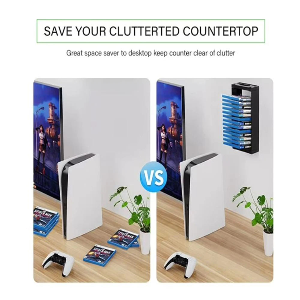 Game Disc Storage Rack, 14 Game Disks, Small Wall Mounted Games Storage Tower, Game CD Holder, Suitable for PS5, PS4, Xbox Quake