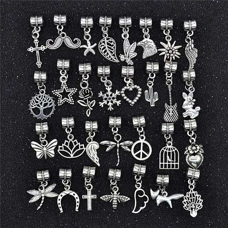 30Pcs Hair Clip Rings Mixed Styles Animal Heart Leaf Flower Charms for Hair Braid Beard Dreadlock Beads Rings Tube Accessories Quake 30pcs NO.6