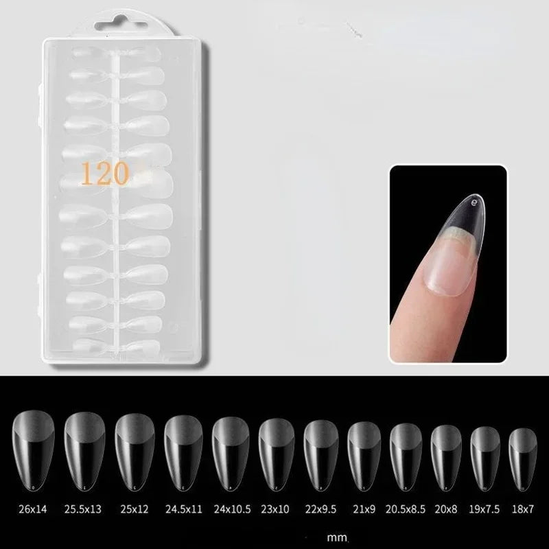 120Pcs/Box Clear Seamless Fake Nails Full Coverage False Nails Tips Short T-shaped Water Drop Full Sticker for Nail DIY Art Quake