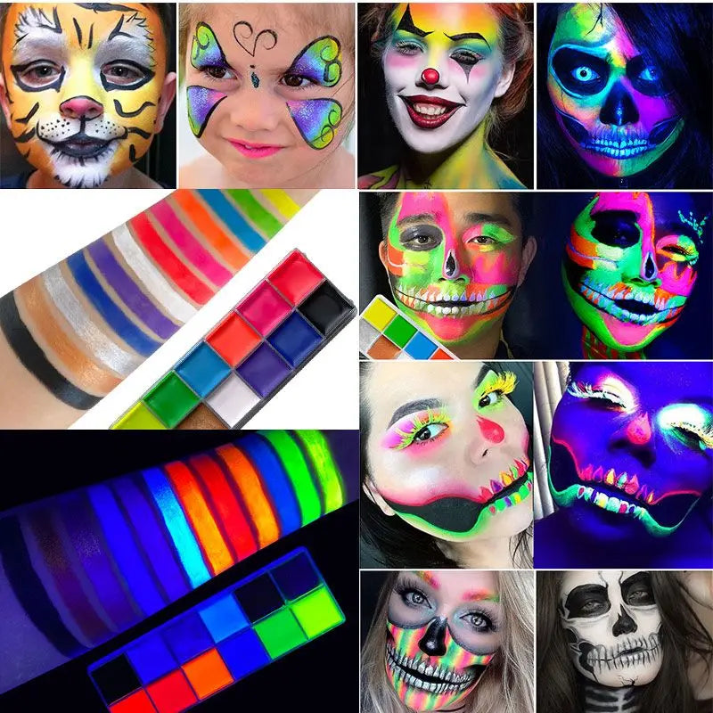 Blacklight UV Glow Paint 12 Colors Fluorescent Neon Oil Face Body Paint Palette Loose Powder Party Cosplay Makeup Cosmetics Quake