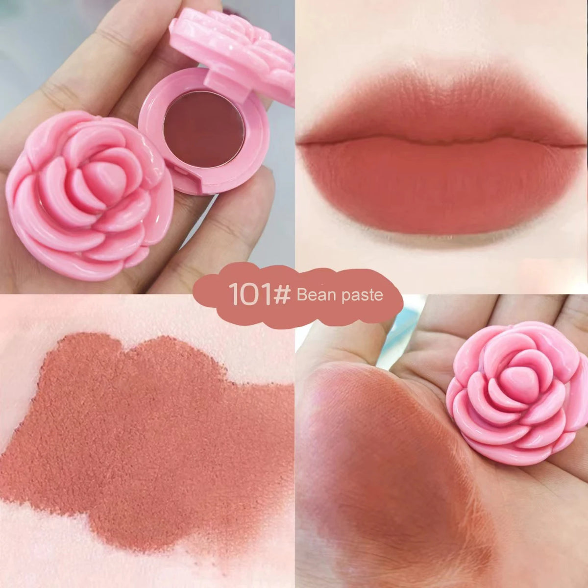Creative Rose-Shaped Matte Lipstick Velvet Mousse Lip Clay Long-Lasting Lightweight Matte Makeup Effect Blush for All Skin Types Quake 101 pink