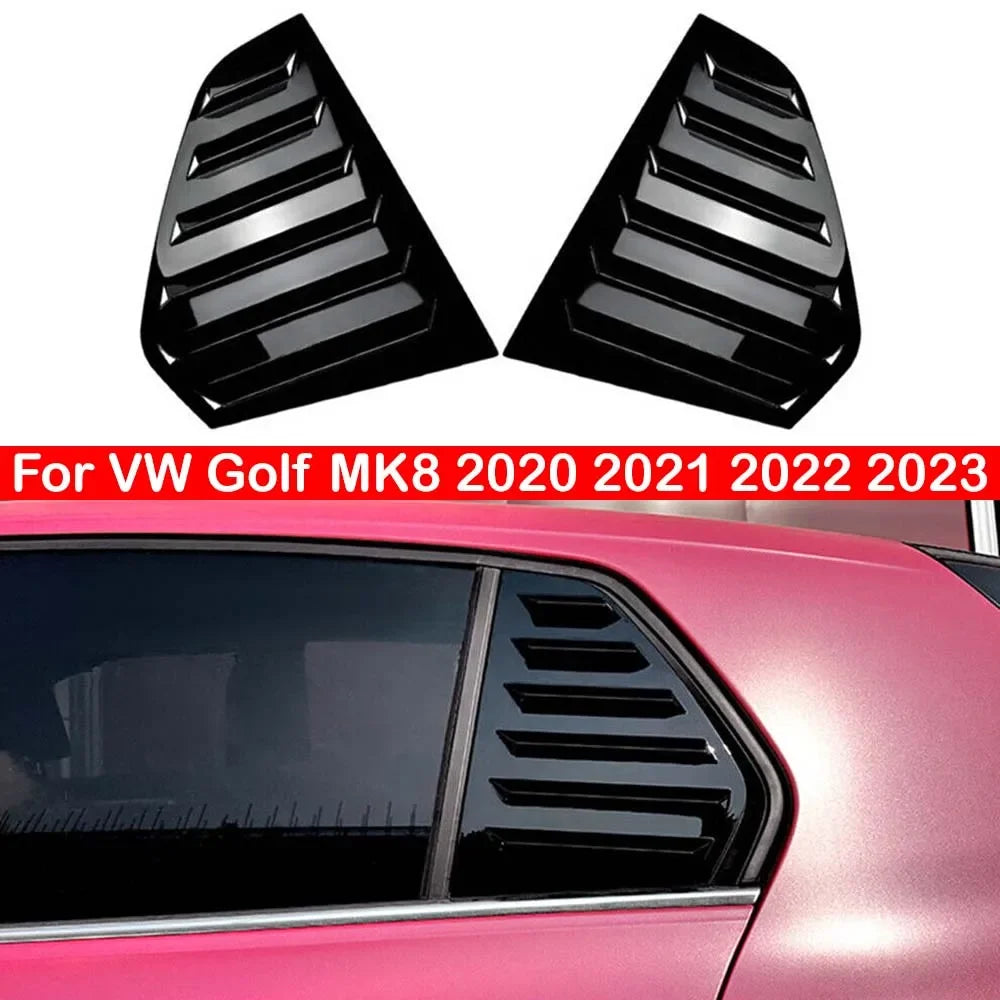 For VW Golf MK8 2020 2021 2022 2023 Car Rear Louver Window Side Shutter Cover Trim Sticker Vent Scoop ABS Carbon Fiber Black Quake