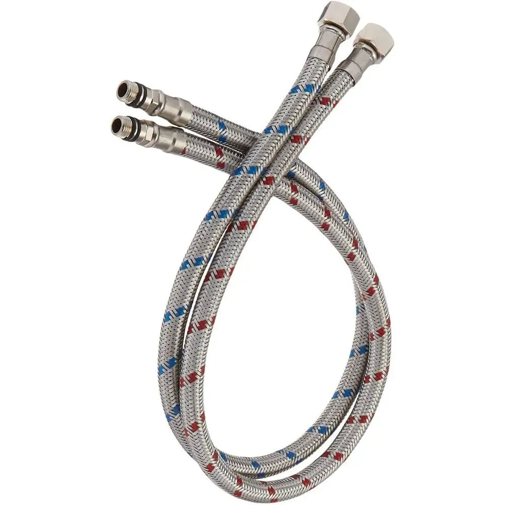 1Pair Single Head Cold and Hot Water Inlet Pipe Stainless Steel Woven Basin Water Tube Replacement Sink Kitchen Faucet Connector Quake 100cm