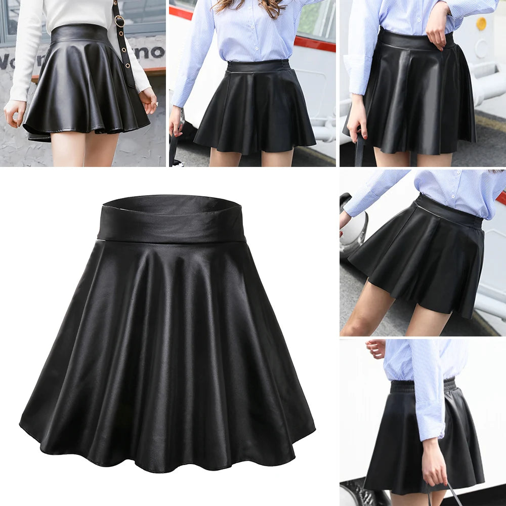 Nightclub Skater Multipurpose Elastic Mini High Waist Faux Leather Skirts Short Skirt Quake