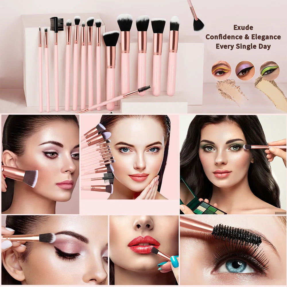 16 PCS Makeup Brush Set for All Light Beige Types, Foundation, Blending, Setting Powder - Ideal for Professional Quake