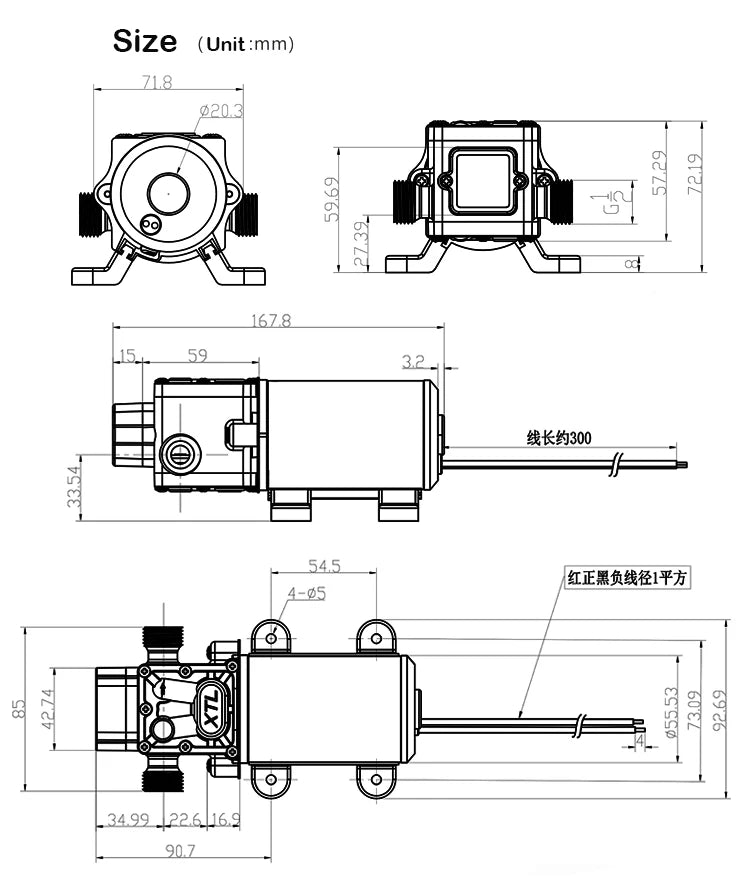 100W 12V 3210H2D Small Electric Garden Irrigation Diaphragm Pump, Used for Lawn Spraying, Pesticide Spraying,Cleaning Water Pump Quake