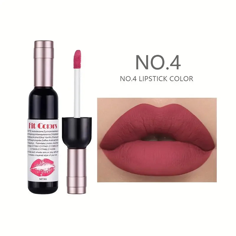 Red Wine Bottle Design Makeup Lip Gloss,Velvet Matte Lip Gloss Liquid Lipstick, High Colour Development,for Natural Lip Makeup Quake 04