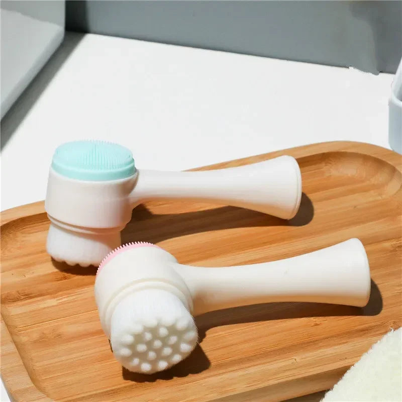Silicone Facial Facial Cleansing Brush Manual Massage Facial Cleansing Brush Soft Bristles Silicone 3D Double-Sided Face Brushes Quake
