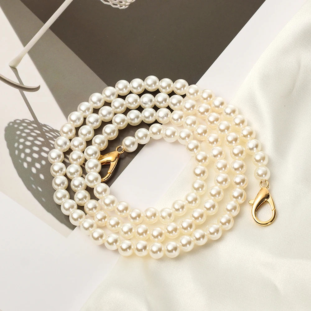 High Quality Pearl Belt Accessories Pearl Strap DIY purse Replacement Long Beaded Chain Bags Handbag Handles Quake