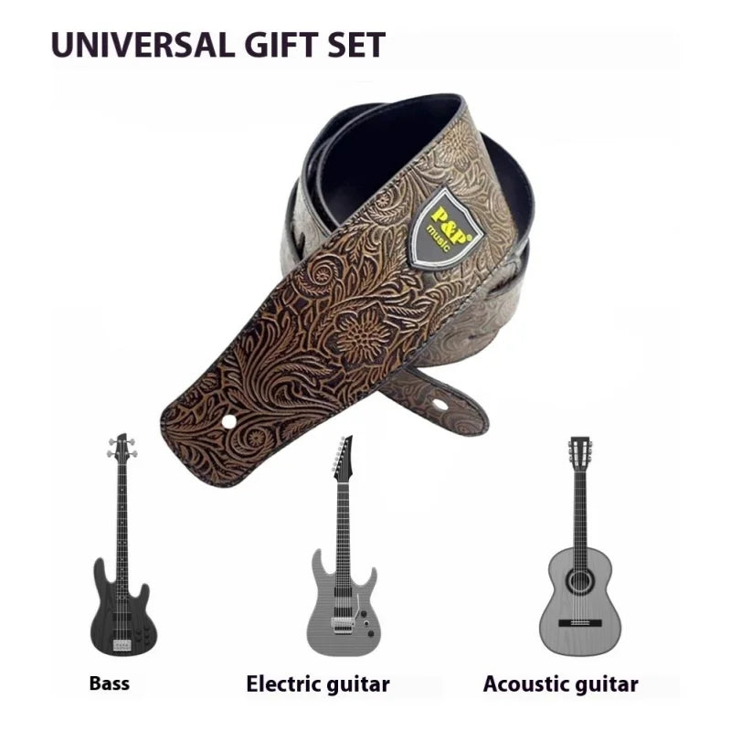 2.5 Inch Guitar Strap Genuine Faux Leather Adjustable Soft Embroidered Belt For Classical Bass Music Hobby Guitar Accessories Quake