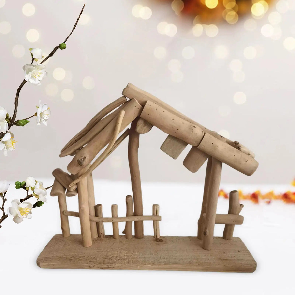Christmas Decorations Manger Nativity Stable Easy to Store Miniature Lifelike Wooden Stable Tabletop Ornament for Home Office Quake