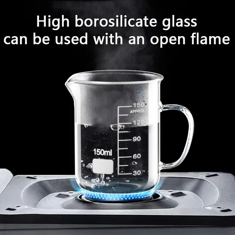 YWDL 50-1000ml High Borosilicate Glass Measuring Cup Heat-resistant Laboratory Beaker With/No Handle Scales Mug Measuring Tools Quake