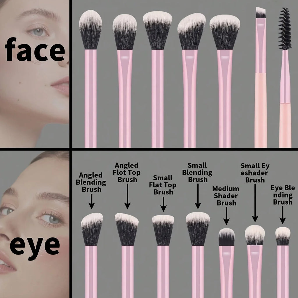 A Set of 13 Professional Makeup Brushes - Foundation Brush, Eyeshadow Brush, Eyebrow Brush, Blending Brush, Highlighter Brush, C Quake