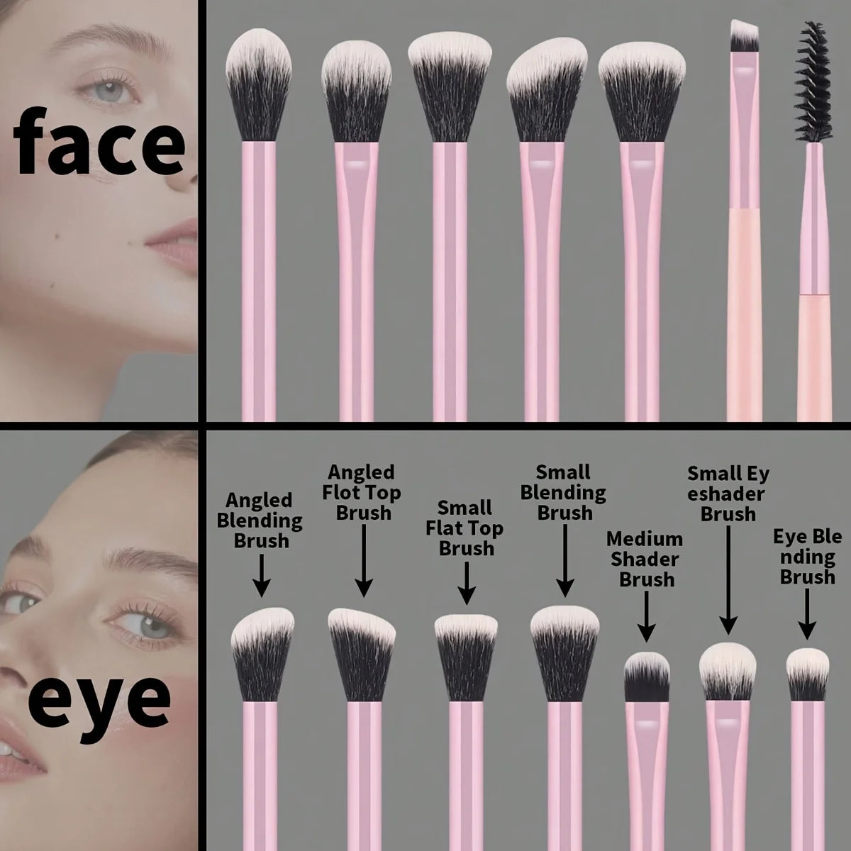 A Set of 13 Professional Makeup Brushes - Foundation Brush, Eyeshadow Brush, Eyebrow Brush, Blending Brush, Highlighter Brush, C Quake